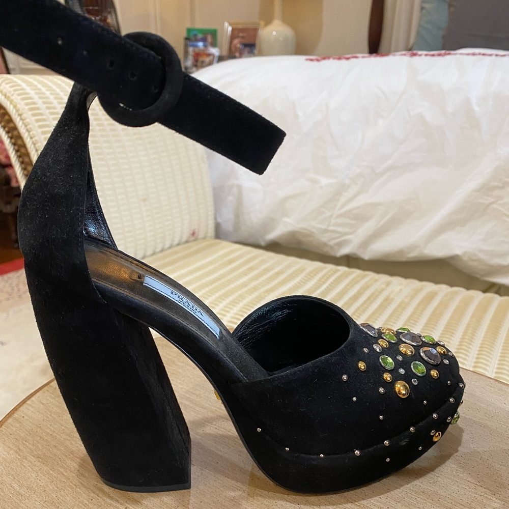 Prada black shoes embellished stones and crystals 39 9